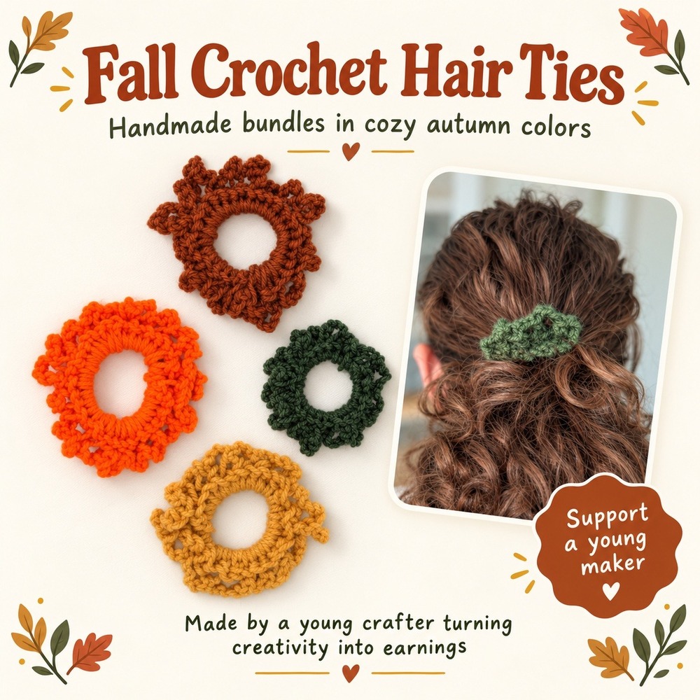 Handmade Crochet Scrunchie Set 4pc Autumn Variety pack Boho Hair Accessories